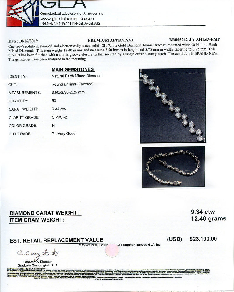 Ladys 18K White Gold Tennis Bracelet