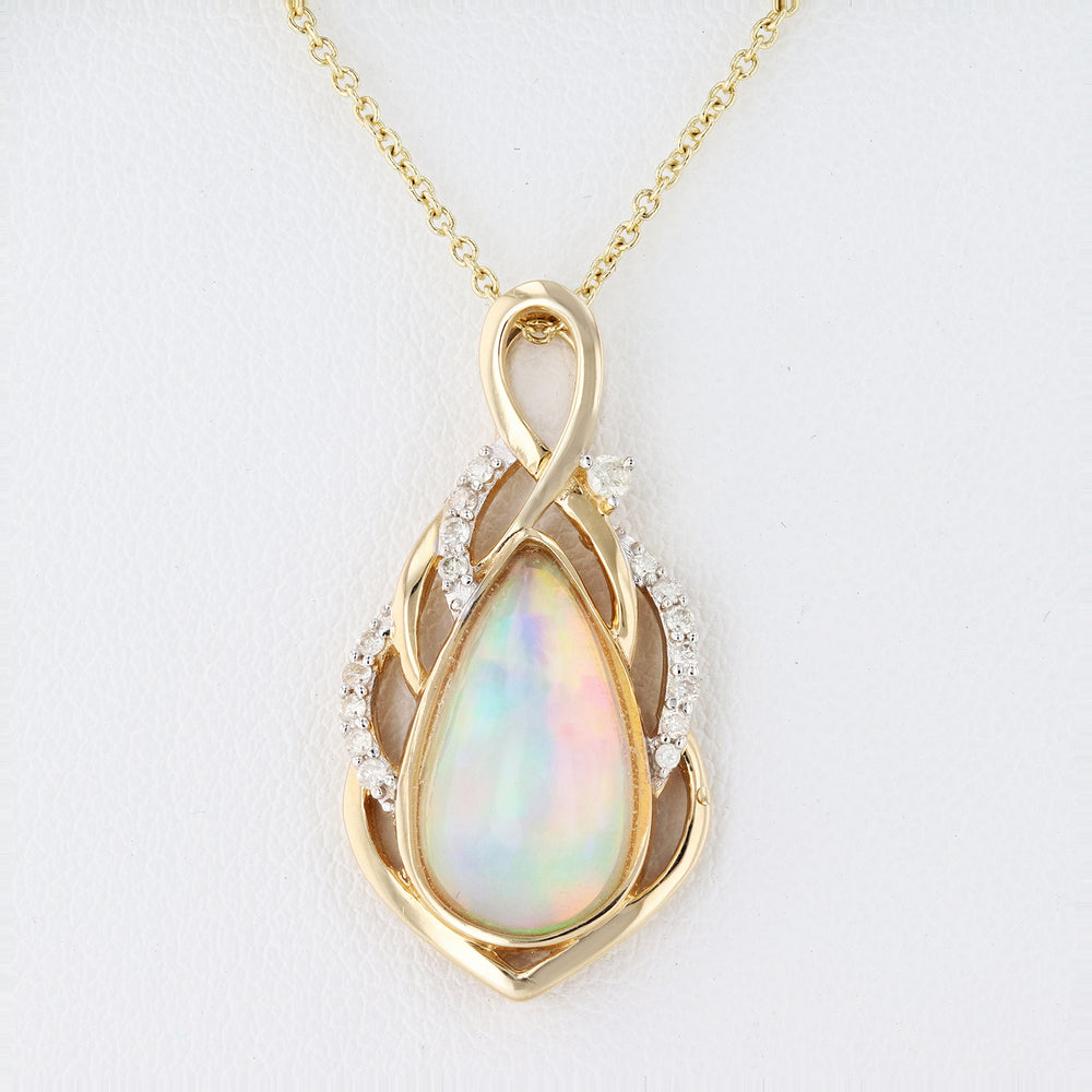 14K gold Opal and Diamond Pendant