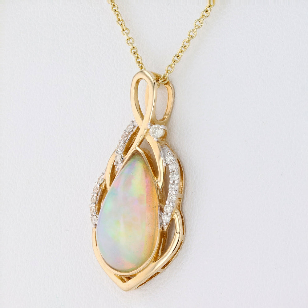 14K gold Opal and Diamond Pendant