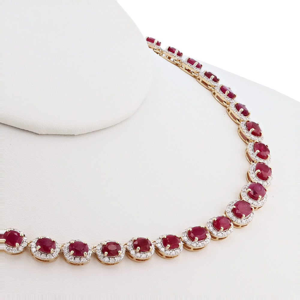 14K Gold Oval Cut Ruby Necklace