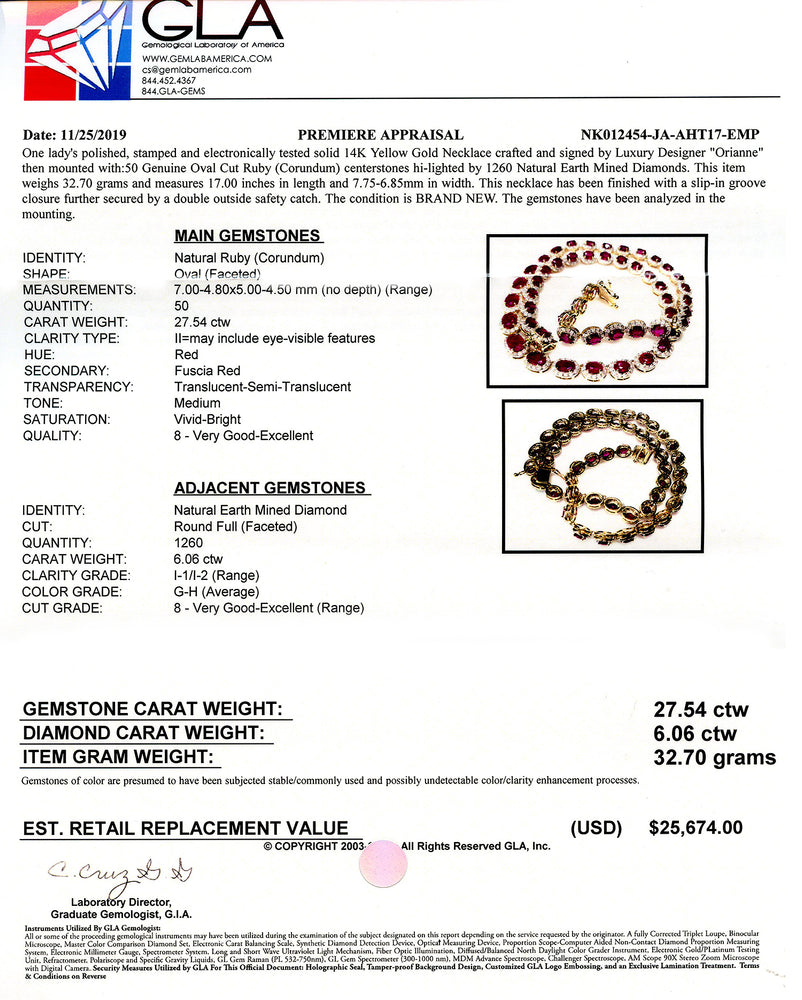 14K Gold Oval Cut Ruby Necklace