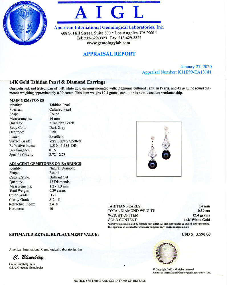 Tahitian Pearl & Diamond Earrings
