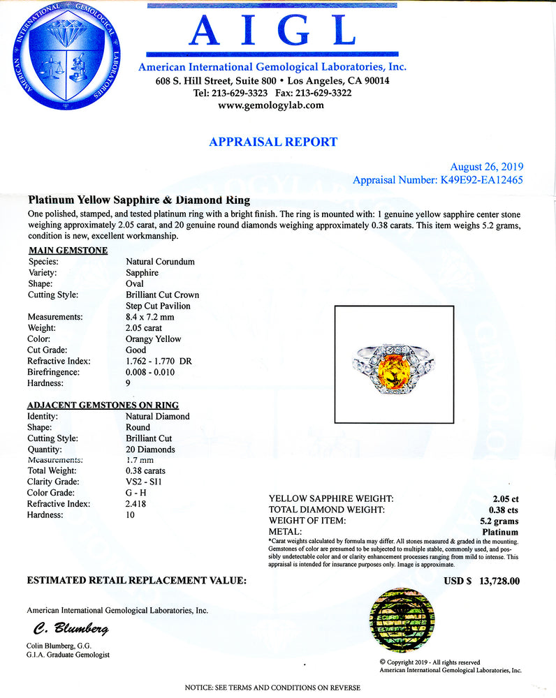 Platinum Yellow Sapphire & Diamond Ring