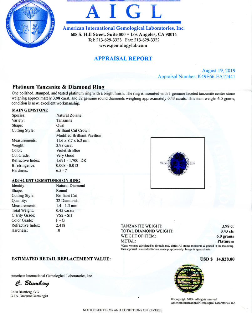 Platinum Tanzanite & Diamond Ring