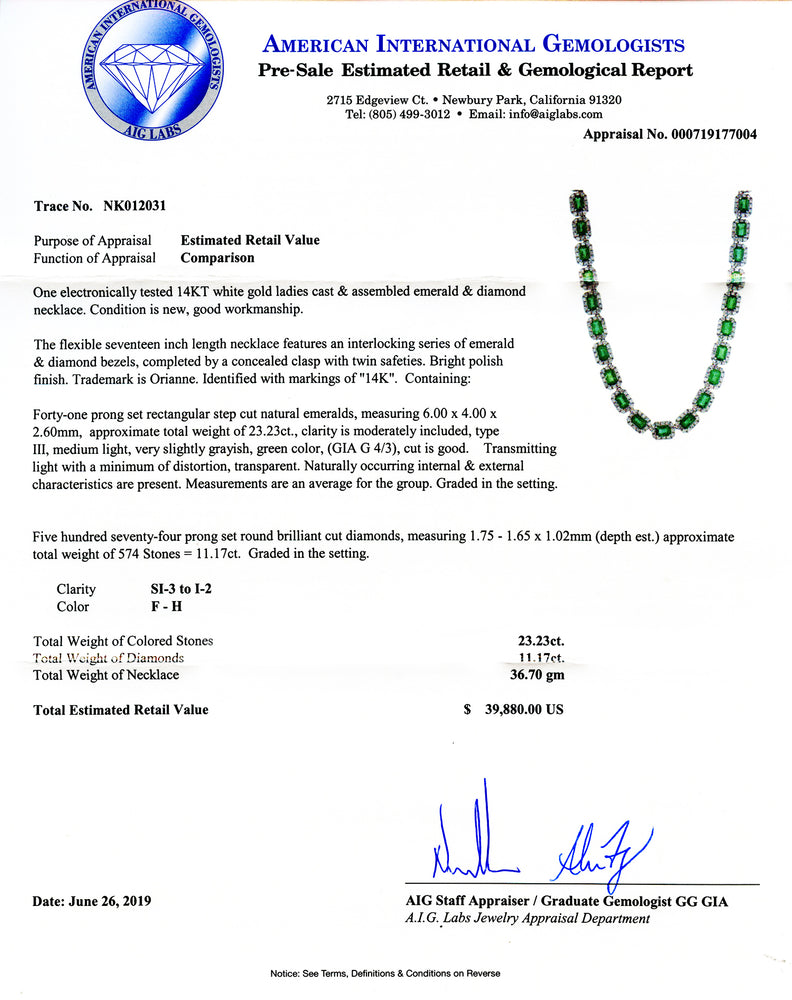 14K Emerald & Diamond Necklace