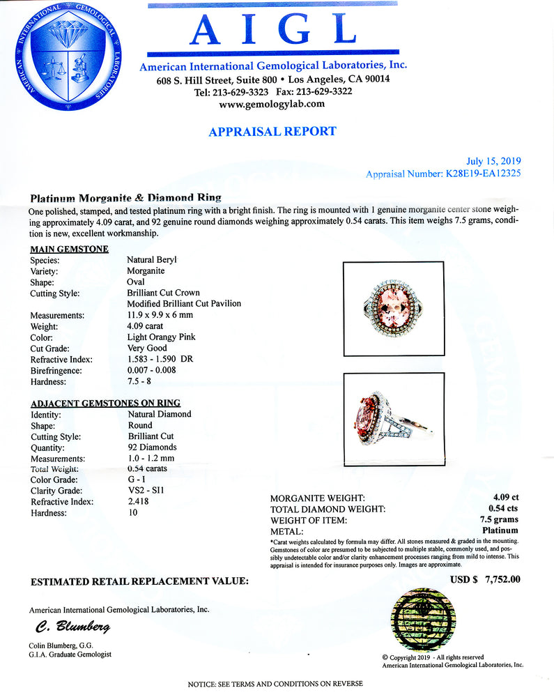 Plantimum Morganite & Diamond Ring
