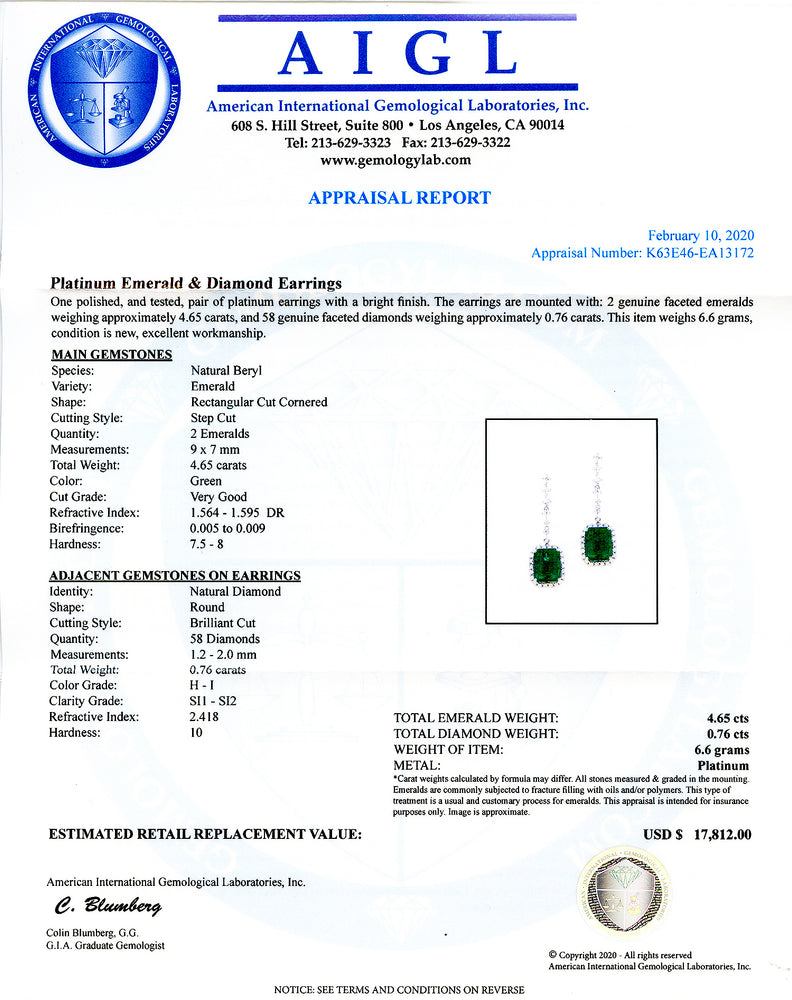 Platinum Emerald & Diamond Earrings