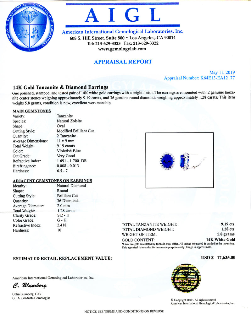 14K Gold Tanzanite & Diamond Earrings