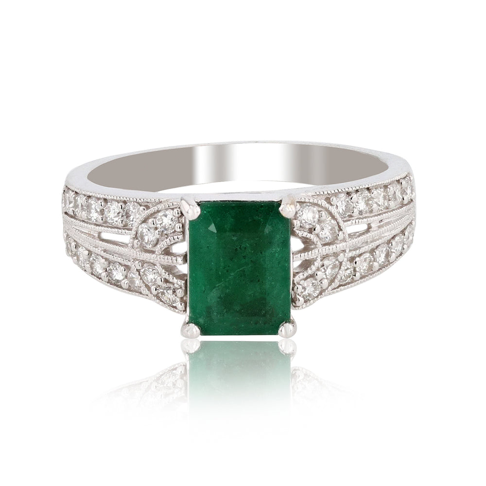 White Gold Emerald Diamond Ring