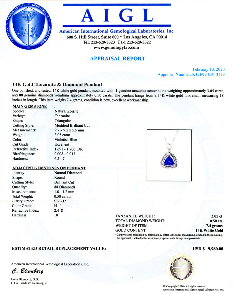 14K Gold Tanzanite & Diamond Pendant