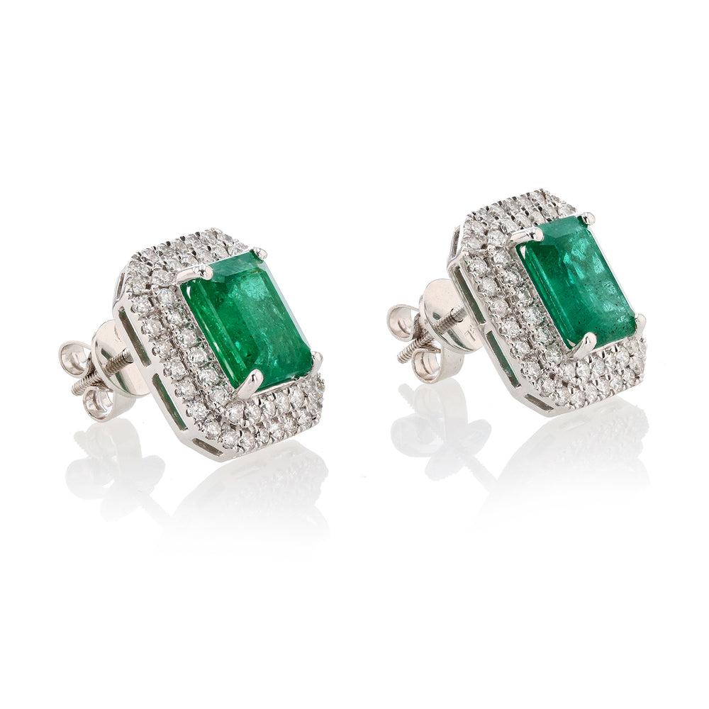Platinum Emerald & Diamond Earrings