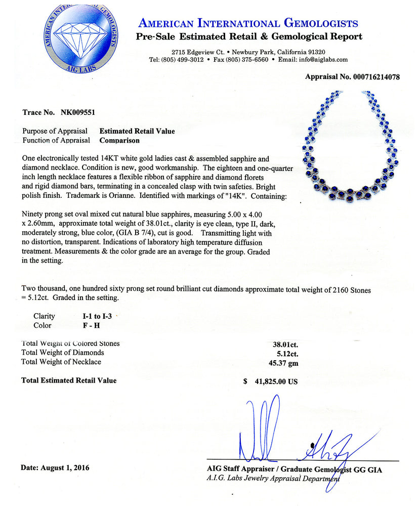 Ladies Sapphire and Diamond Necklace