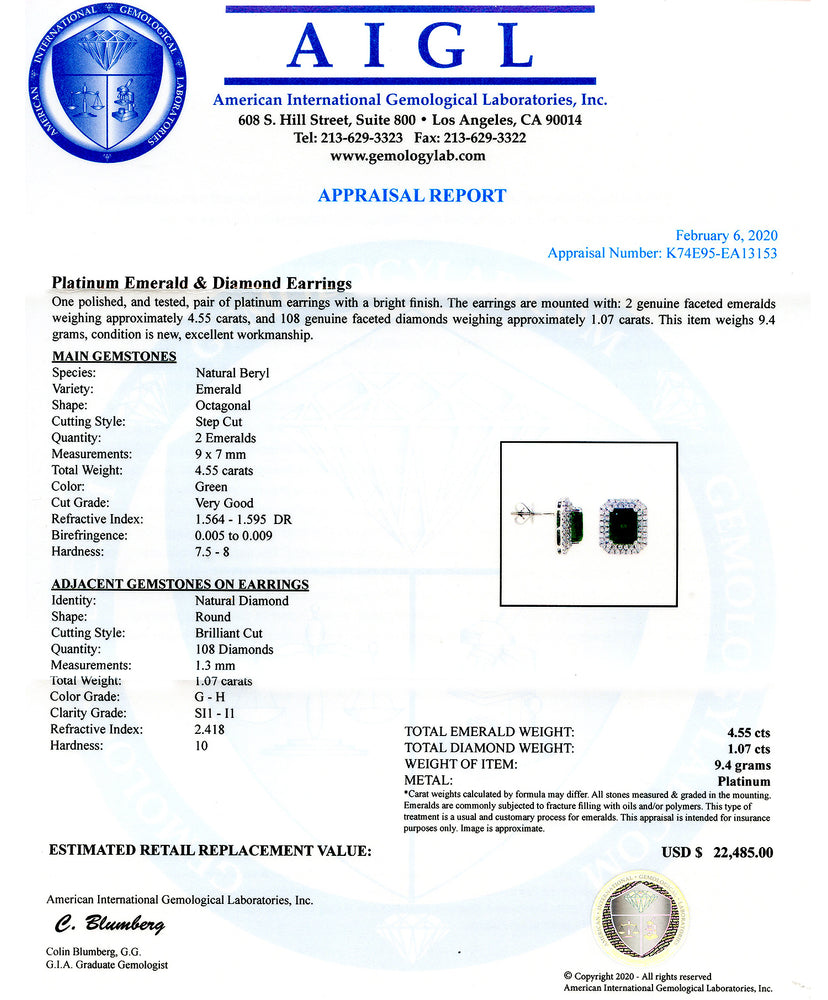 Platinum Emerald & Diamond Earrings