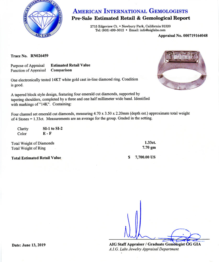 Tapered Block Mens Diamond Ring