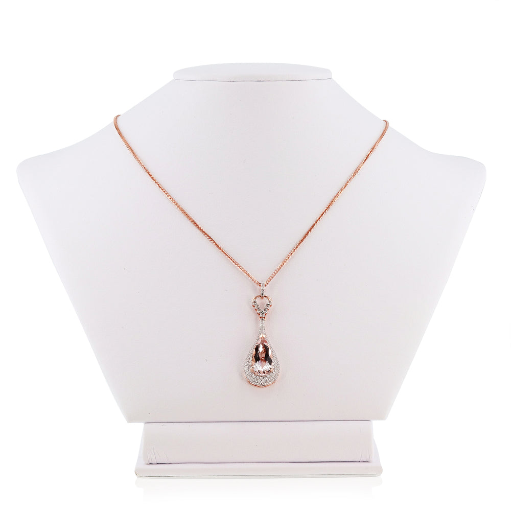 14K Gold Morganite & Diamond Pendant