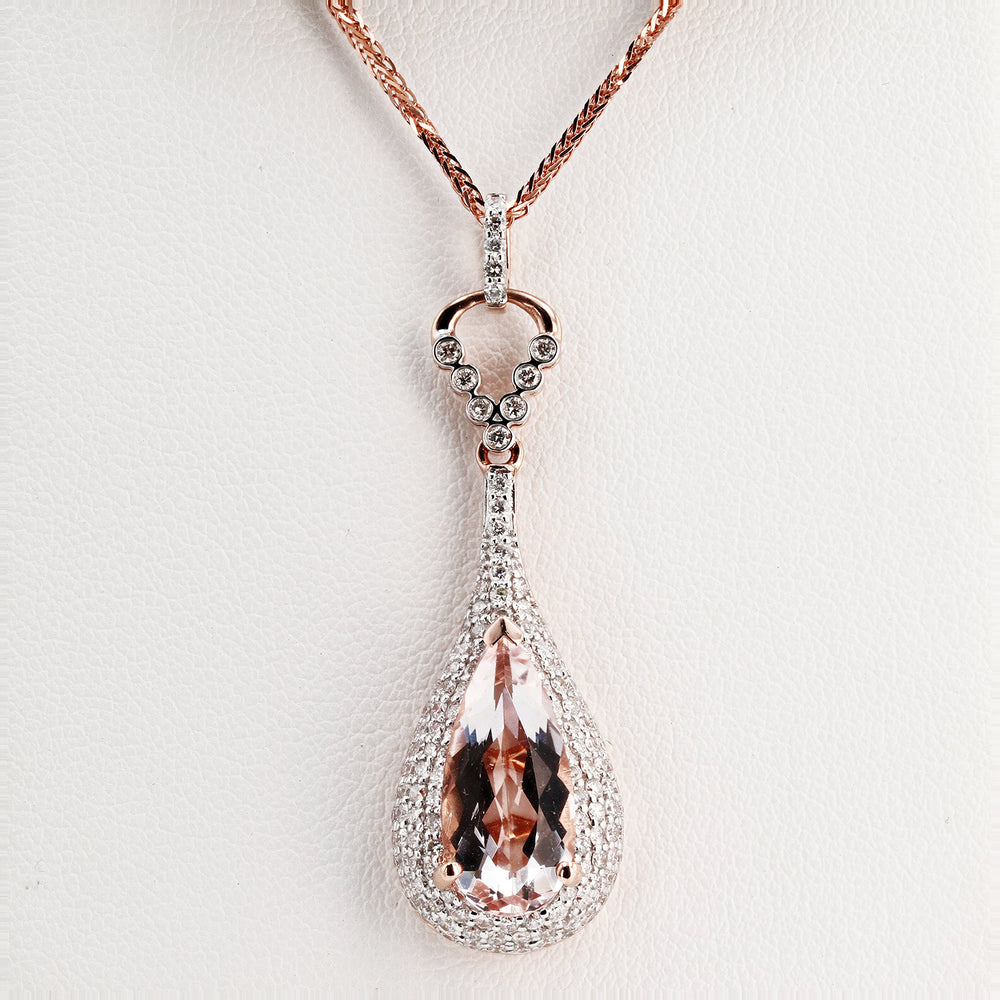 14K Gold Morganite & Diamond Pendant