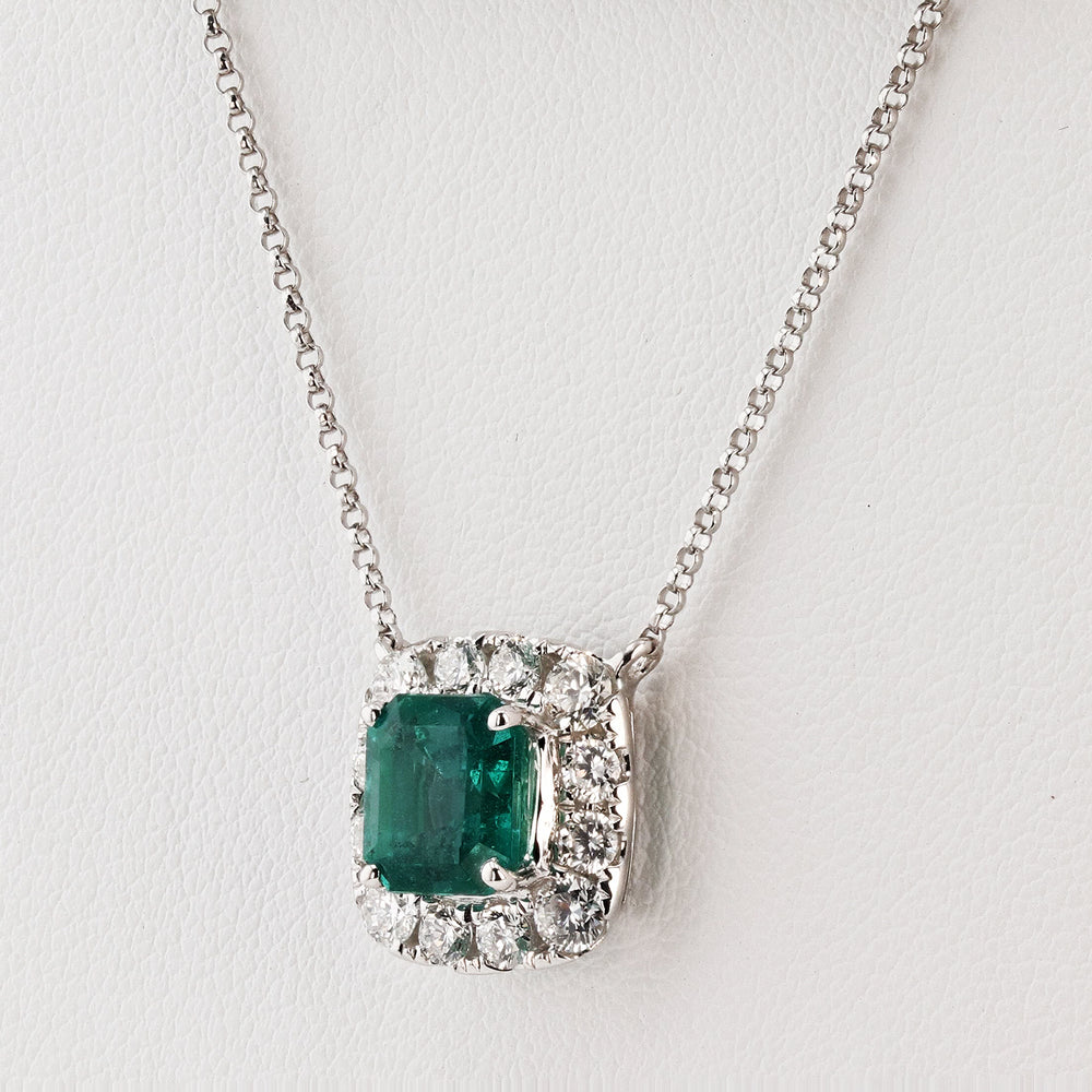Emerald & Diamond Pendant With Chain