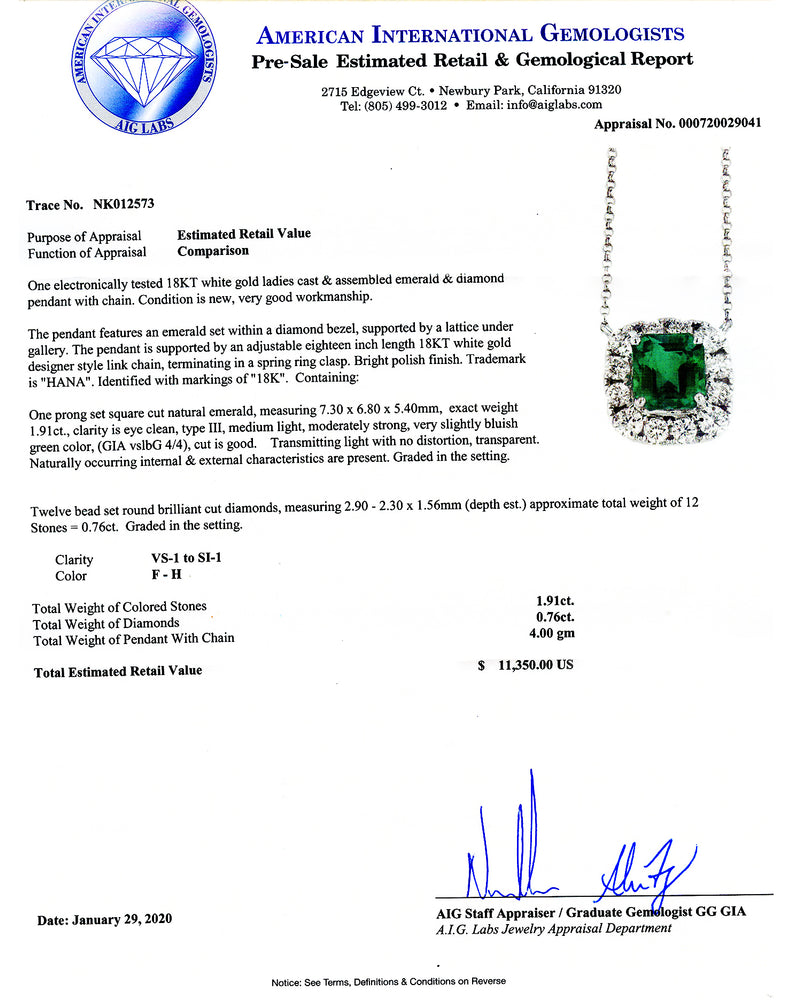 Emerald & Diamond Pendant With Chain