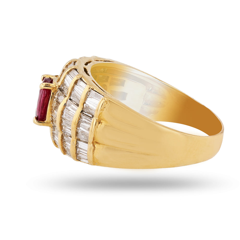 Ruby And Baguette Cut Diamond Ring