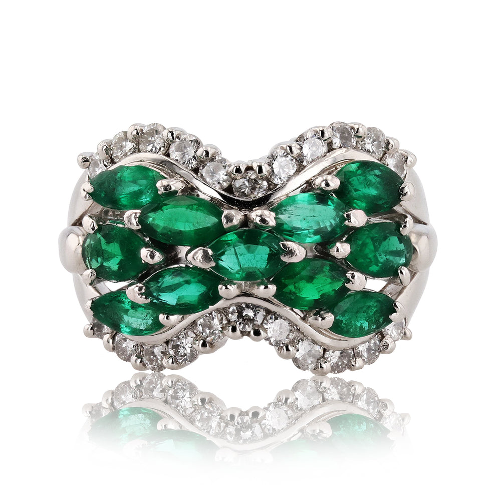 Curving Emerald Ribbon Ring